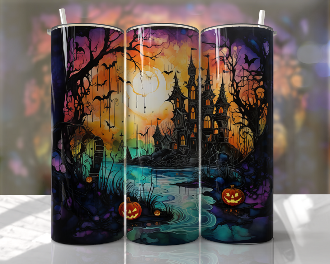 Spooky Haunted house 20 oz Tumbler Sublimation Transfer
