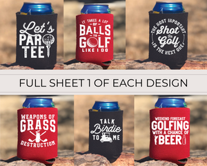 Golf Gang Sheet (6 designs) - 3-3.4 inches wide Screen print - Single Color Low Heat