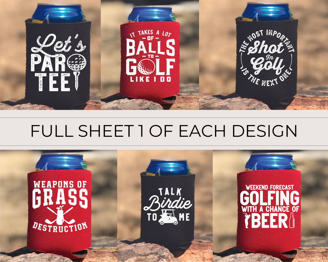 Golf Gang Sheet (6 designs) - 3-3.4 inches wide Screen print - Single Color Low Heat