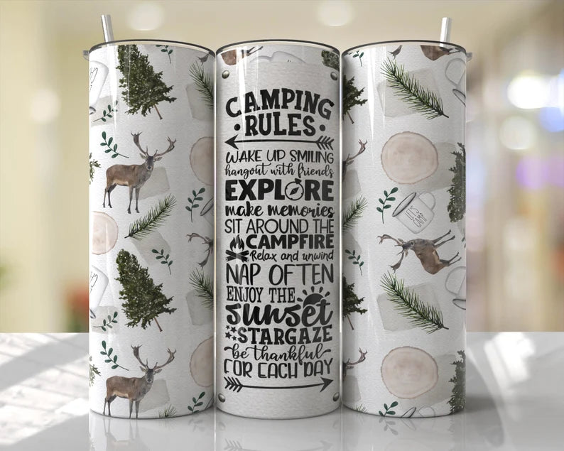 Camping Rules 20 oz Tumbler Sublimation Transfer