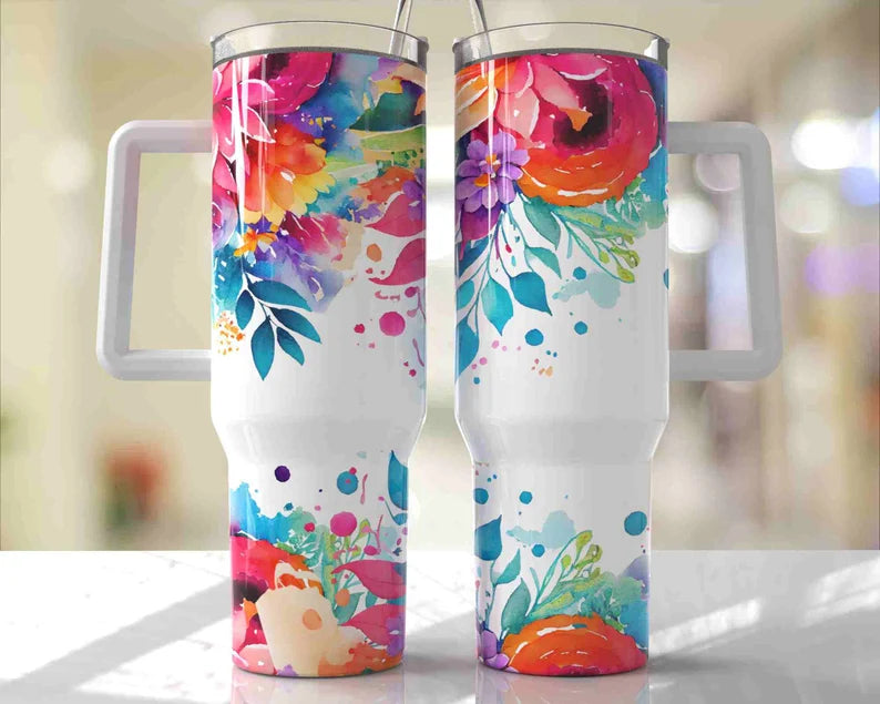 Bright Floral 40 oz Tumbler Sublimation Transfer  Rusty Rocker