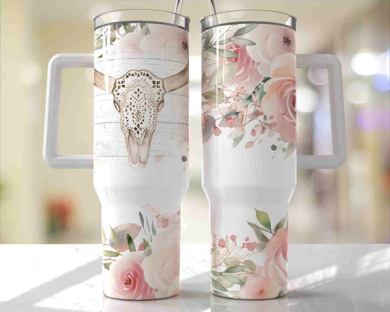 Bull Skull Boho 40 oz Tumbler Sublimation Transfer