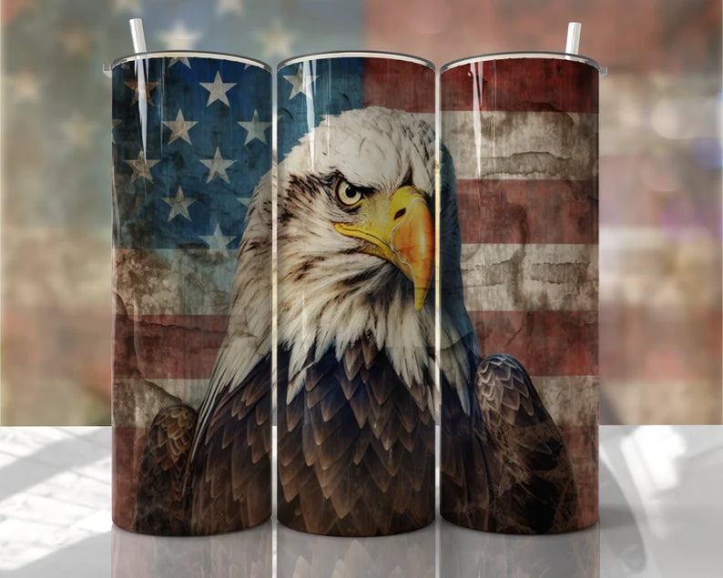 Eagle with American Flag 20 oz Tumbler Sublimation Transfer