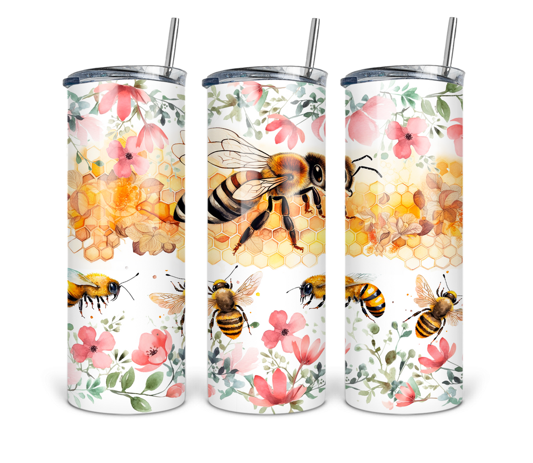 Floral Bee 20 oz Tumbler Sublimation Transfer