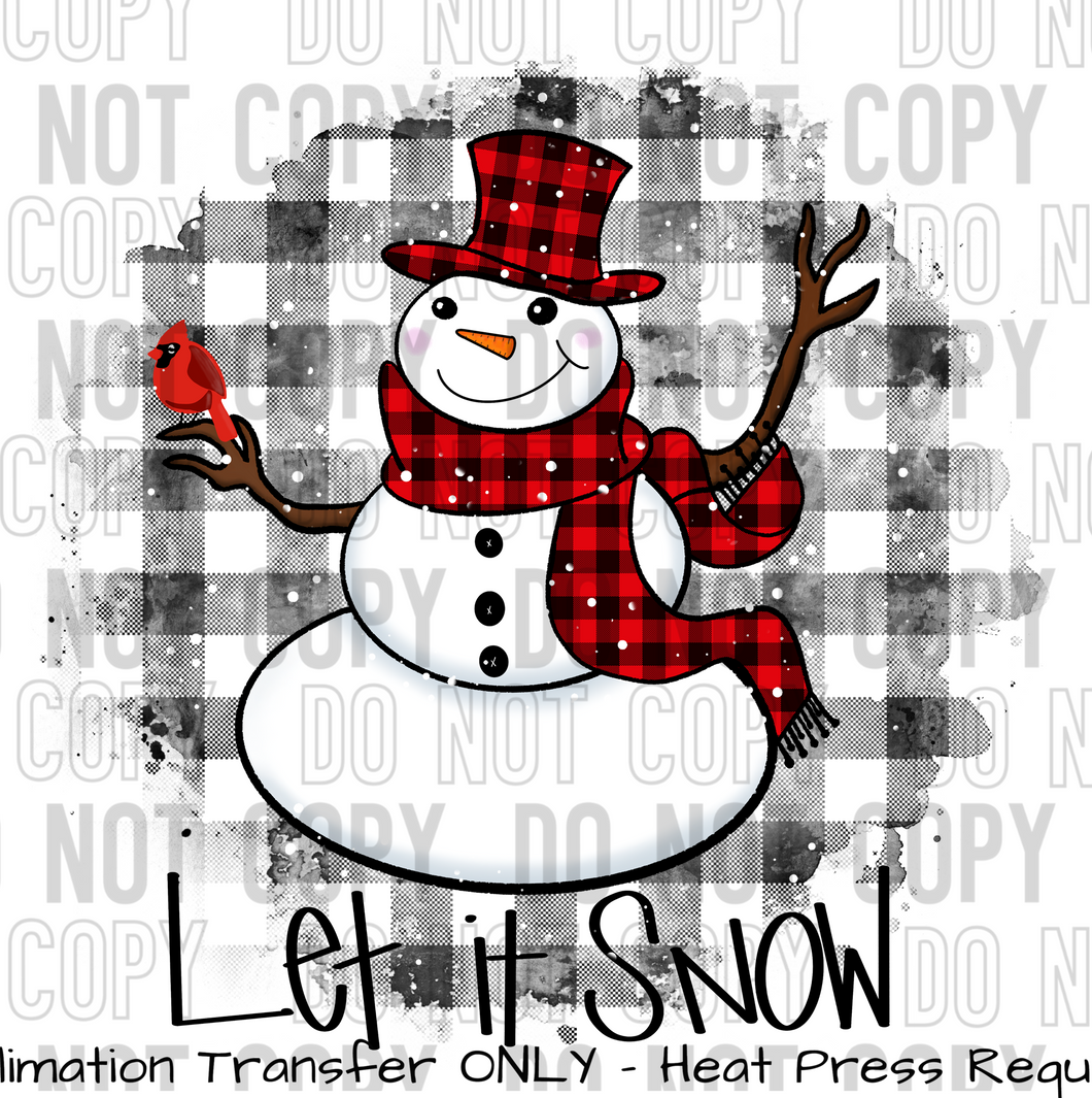 Let It Snow, Snowman & Plaid Sublimation Transfer