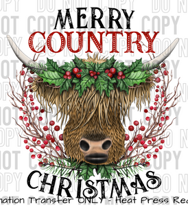Merry Country Christmas Buffalo Sublimation Transfer