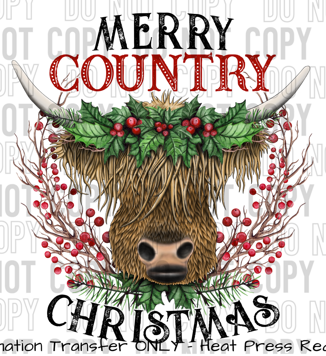 Merry Country Christmas Buffalo Sublimation Transfer