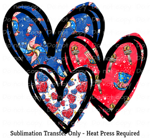 4th of July Hearts Sublimation Transfer