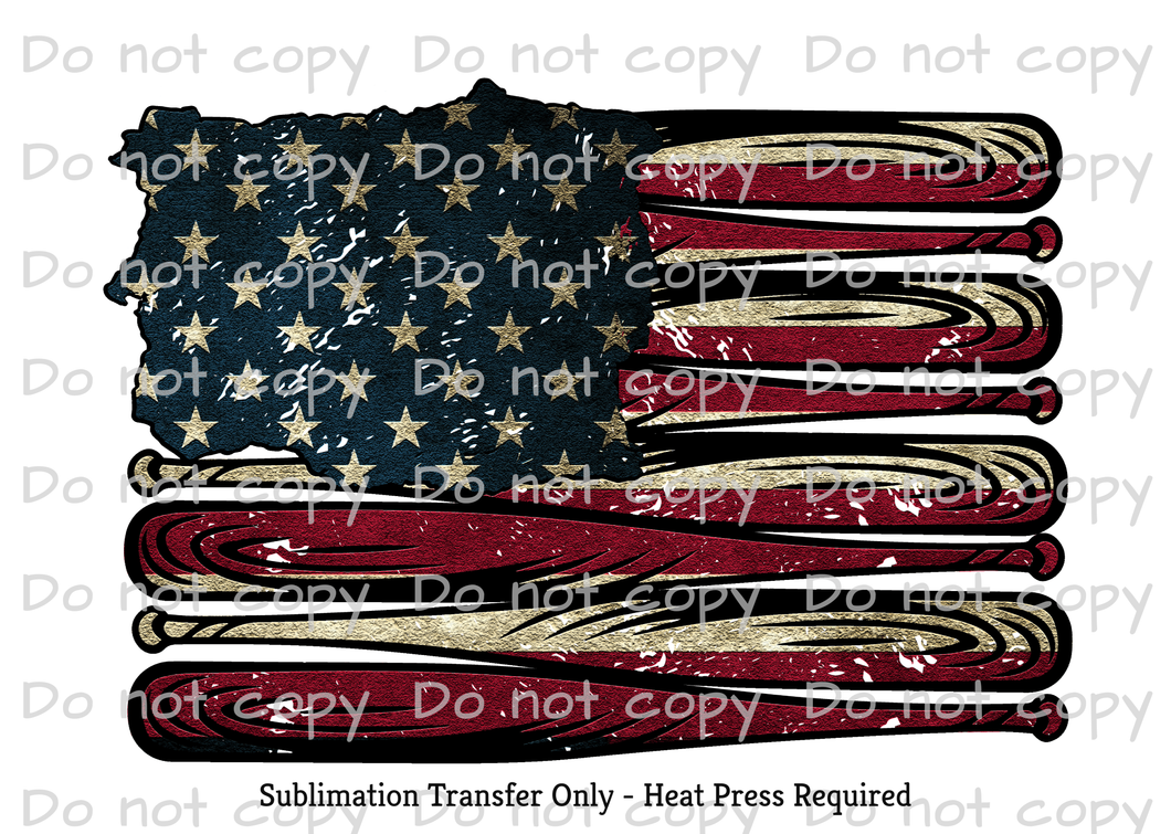 American Flag Baseball bats Sublimation Transfer
