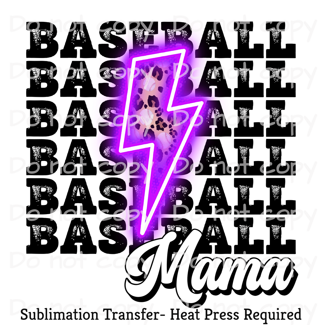 Baseball Mama Purple Bolt Sublimation Transfer