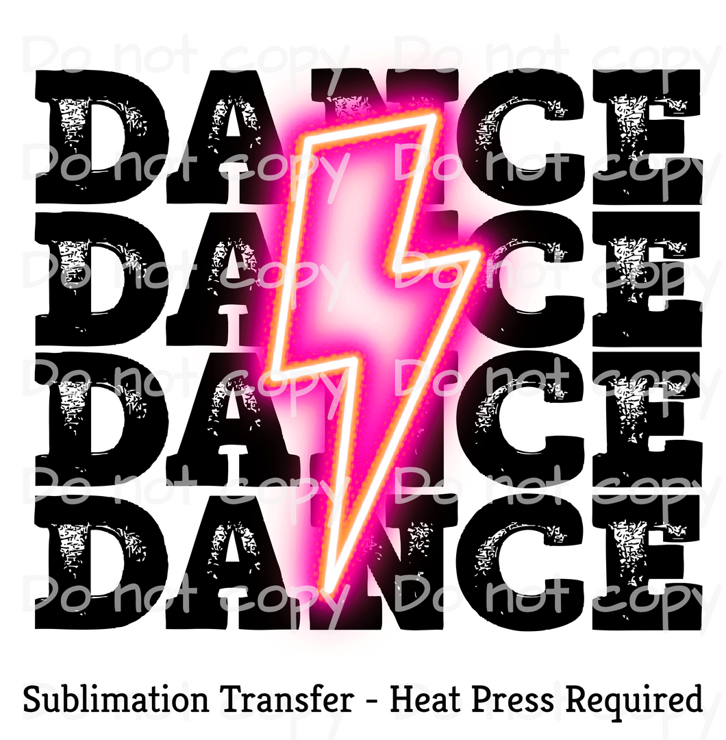Dance Pink Neon Bolt Sublimation Transfer