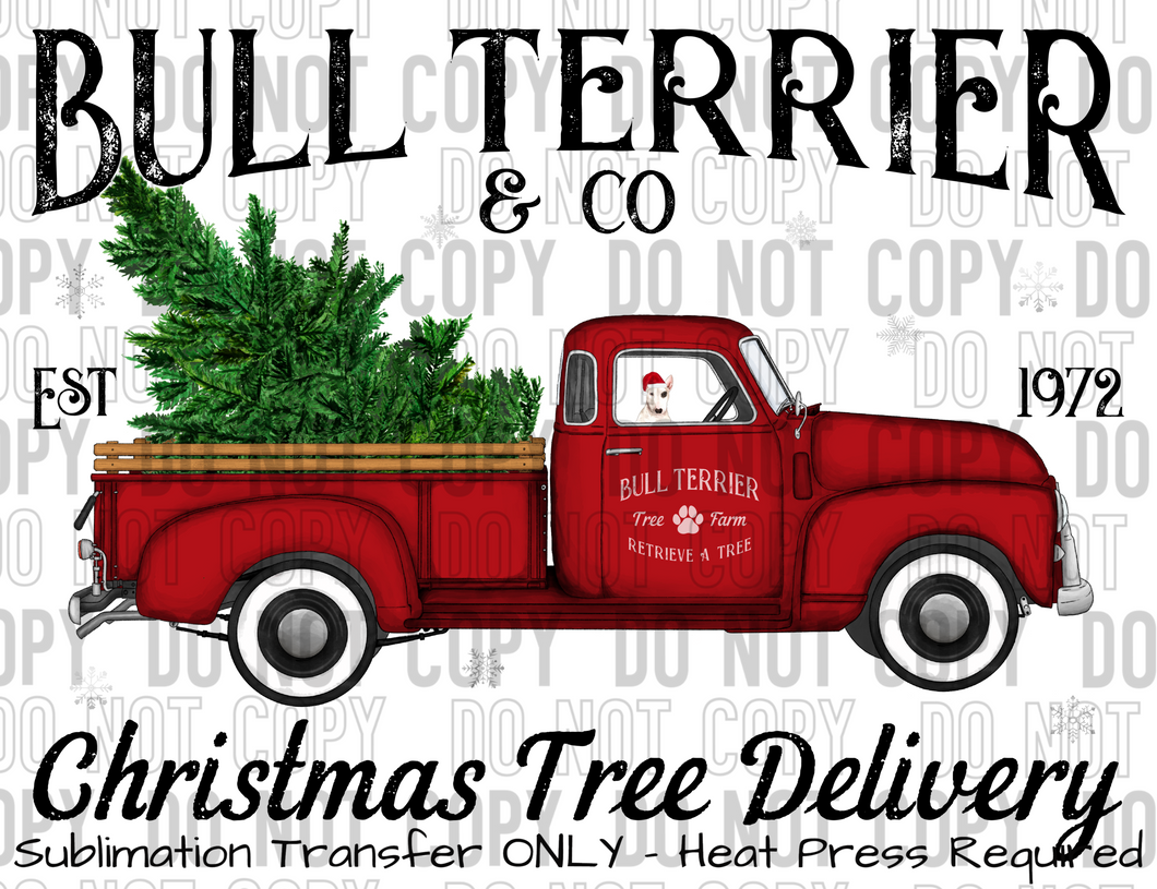 Bull Terrier Dog Tree Delivery Sublimation Transfer