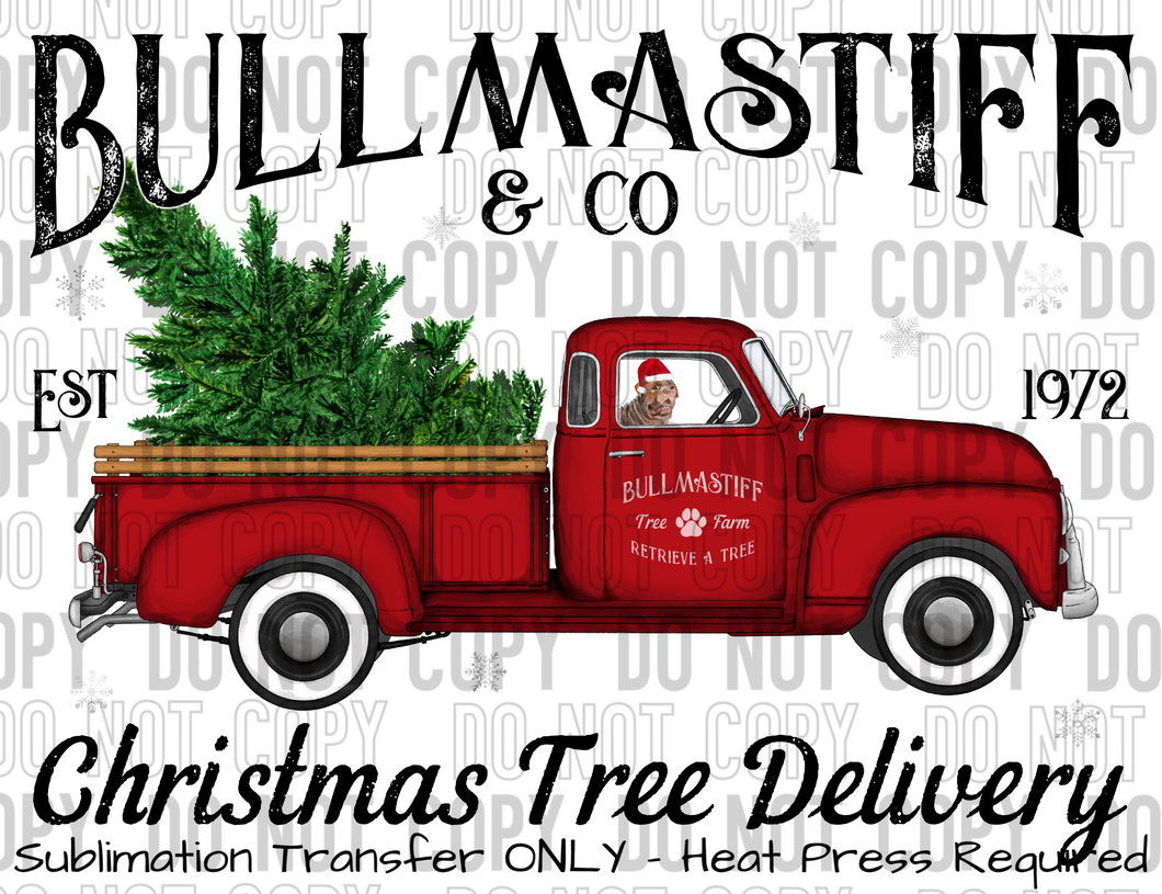 Bull Mastiff Dog Tree Delivery Sublimation Transfer