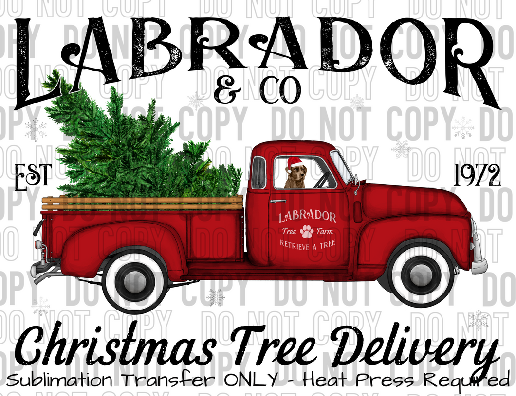 Chocolate Lab Dog Tree Delivery Sublimation Transfer