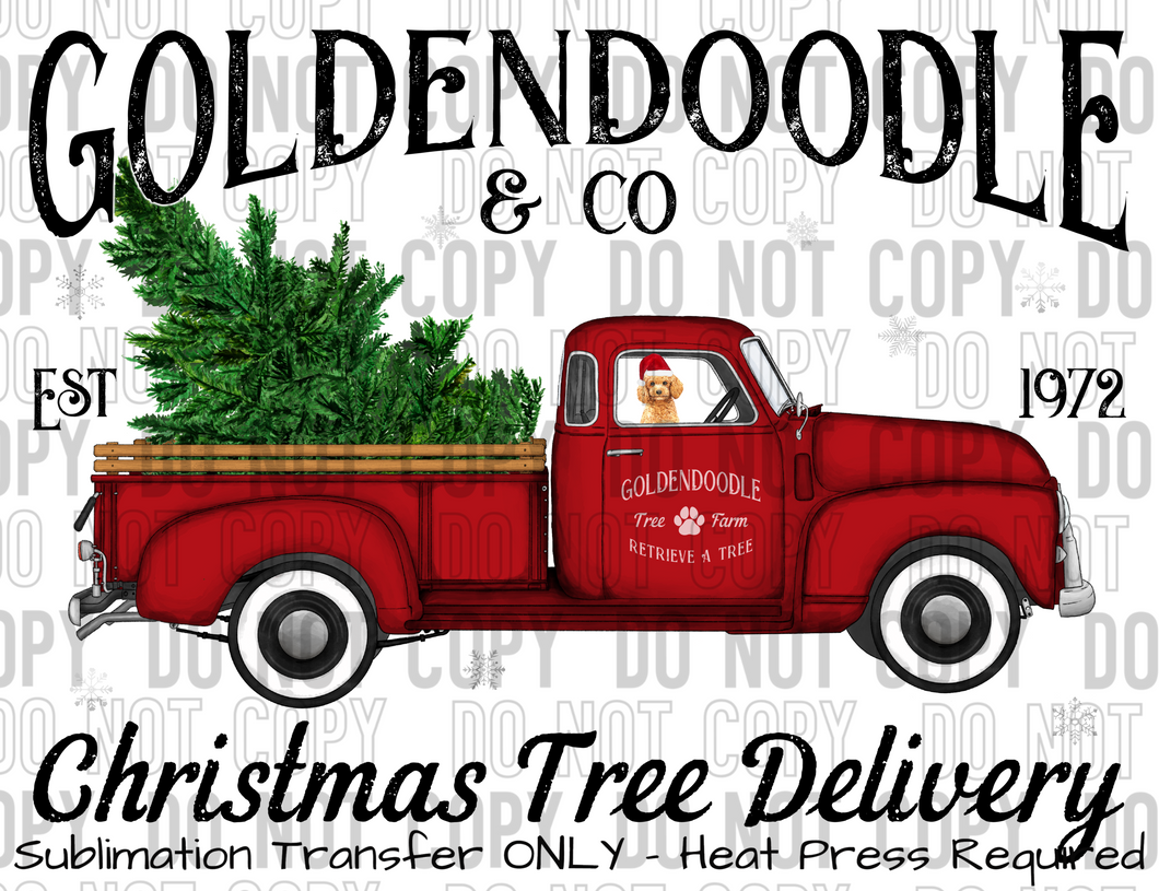 Goldendoodle Dog Tree Delivery Sublimation Transfer