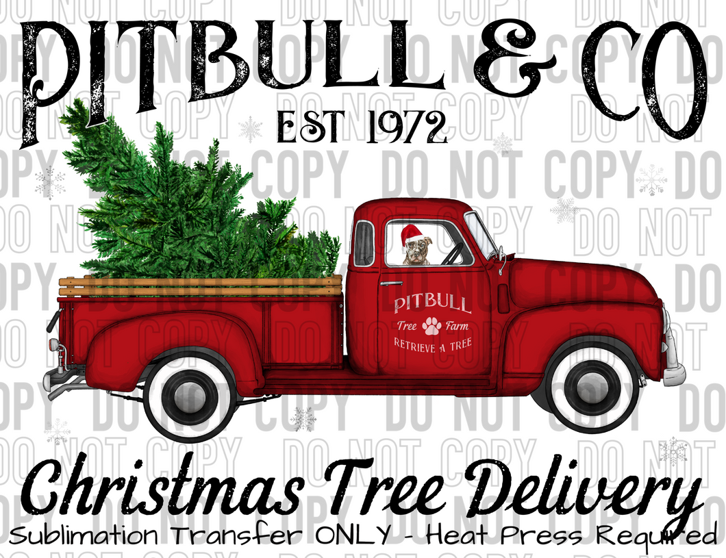 Pitbull Dog Tree Delivery Sublimation Transfer
