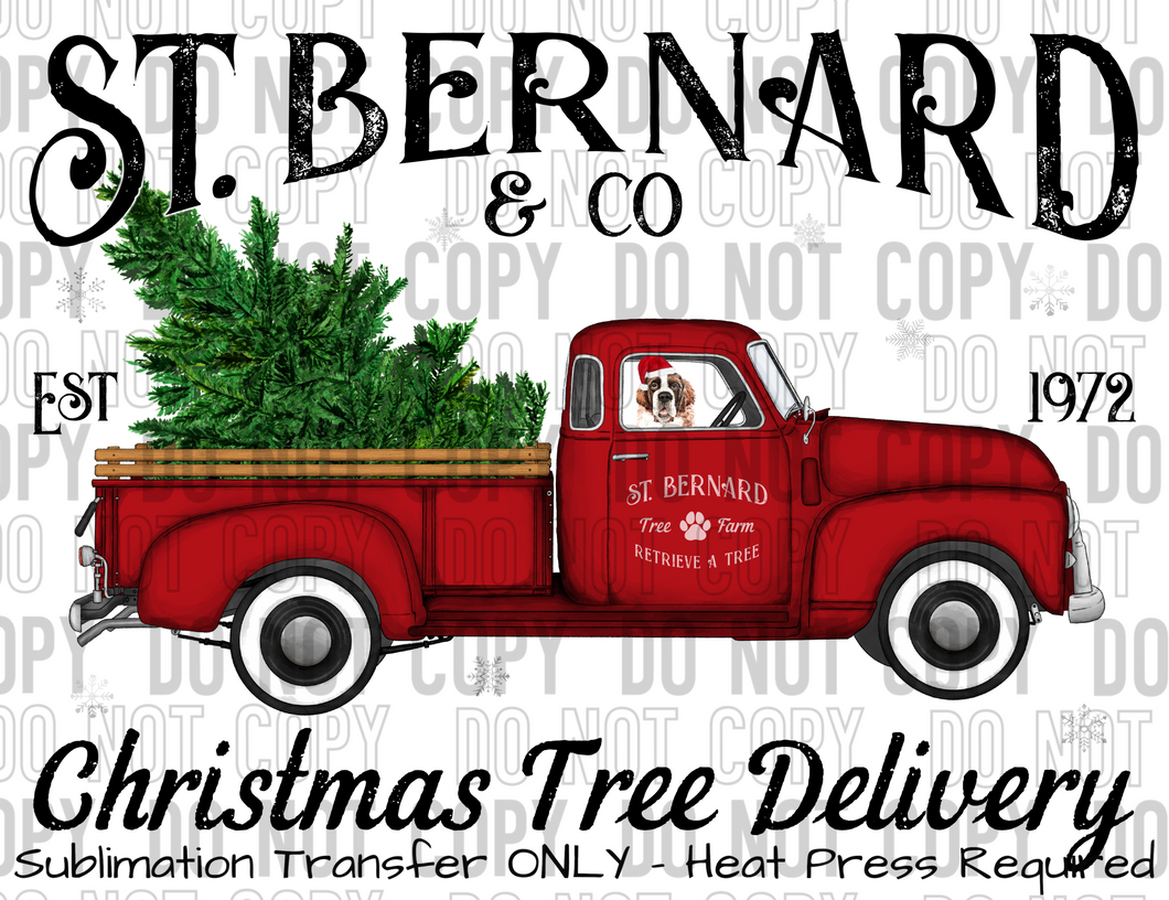 St. Bernard Dog Tree Delivery Sublimation Transfer