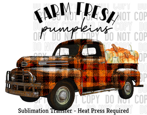 Farm Fresh Pumpkins Plaid Truck Sublimation Transfer