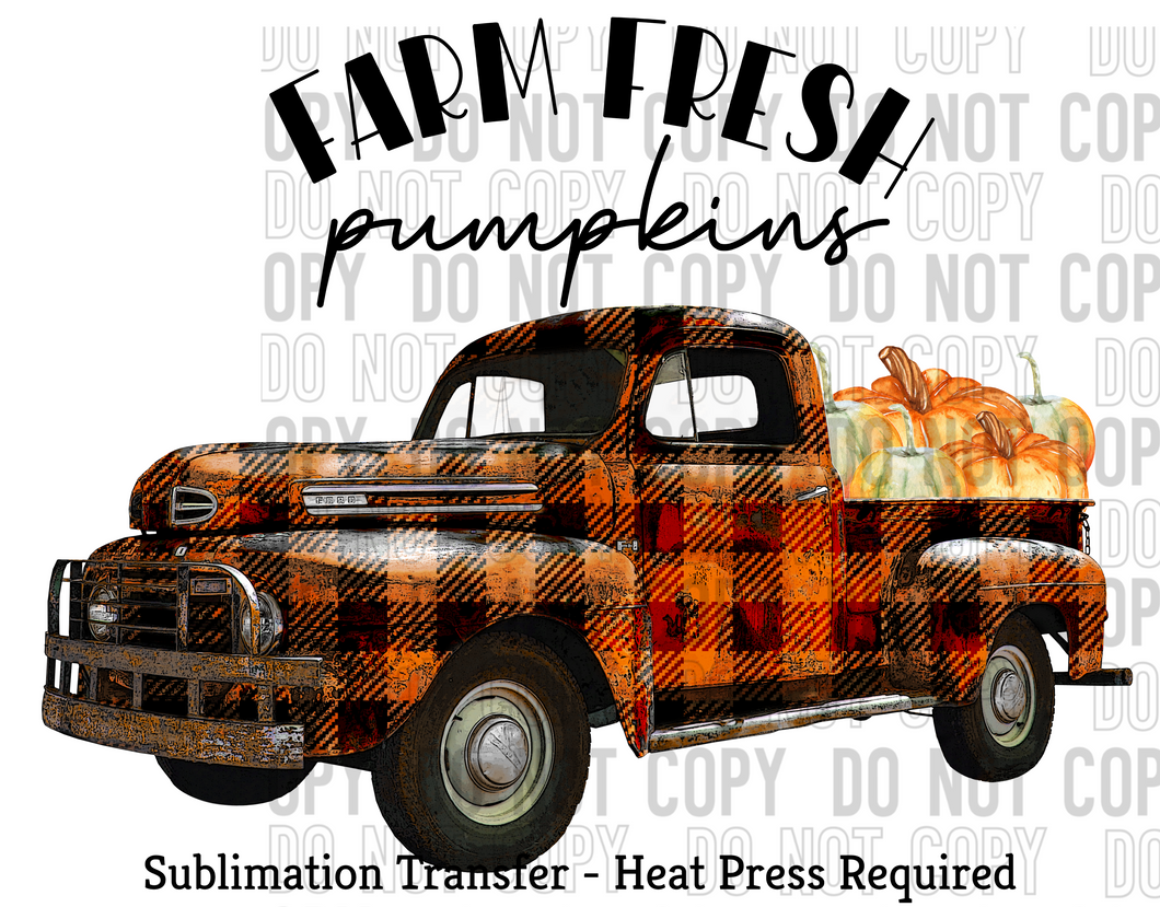 Farm Fresh Pumpkins Plaid Truck Sublimation Transfer