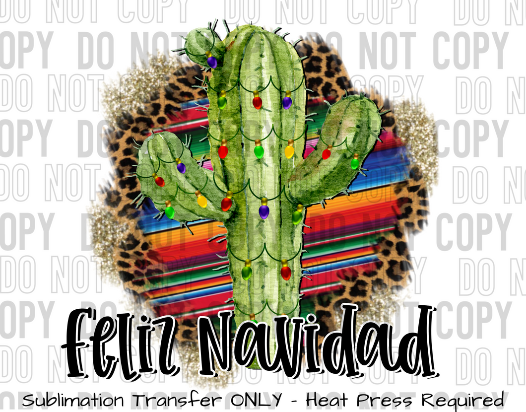 Feliz Navidad Cactus Sublimation Transfer