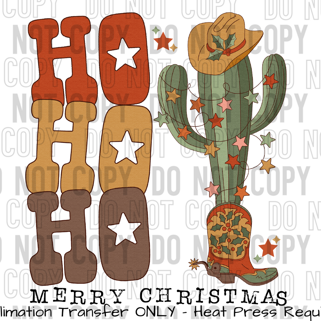 Ho Ho Ho, Merry Christmas, Western Sublimation Transfer