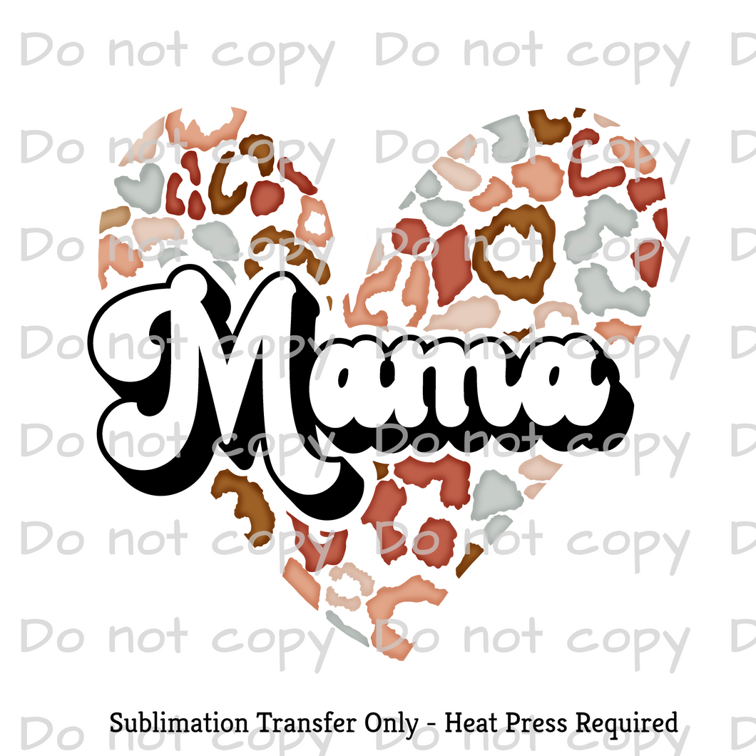 Mama Leopard print heart Sublimation Transfer