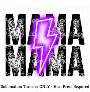Mama Bolt Black and Neon Purple Sublimation Transfer