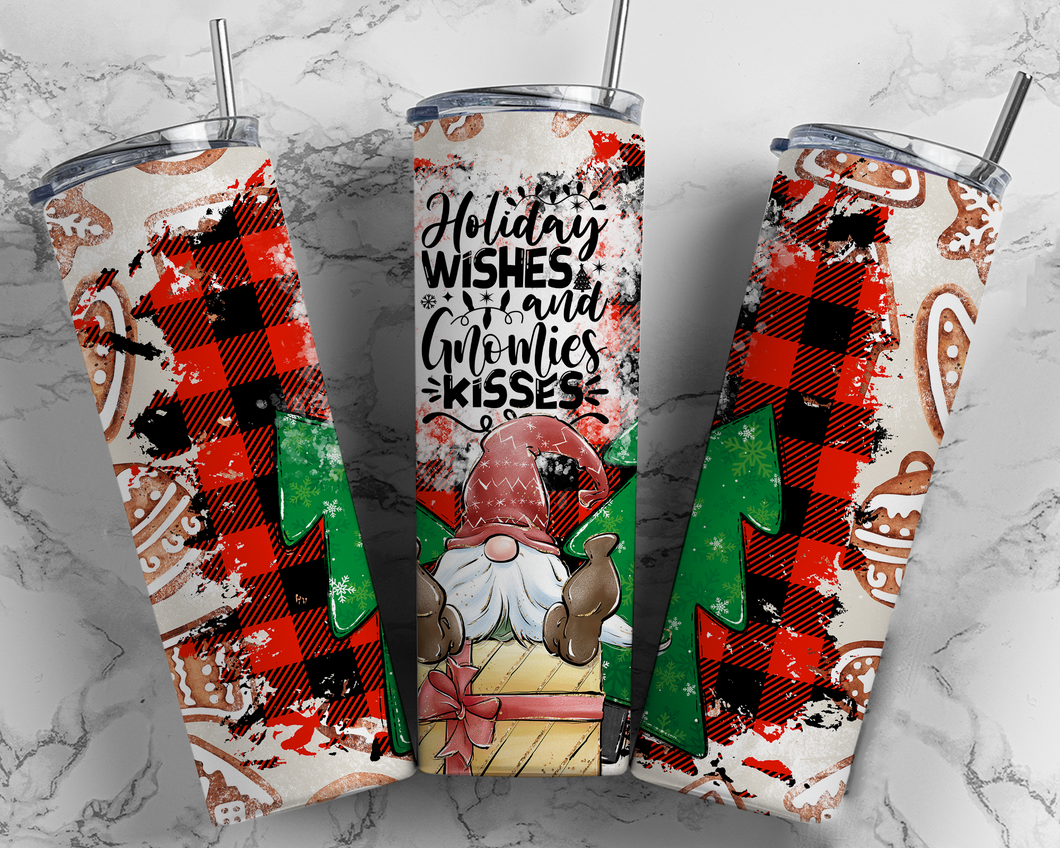 Holiday Wishes and gnomies kisses 20 oz Tumbler Sublimation Transfer