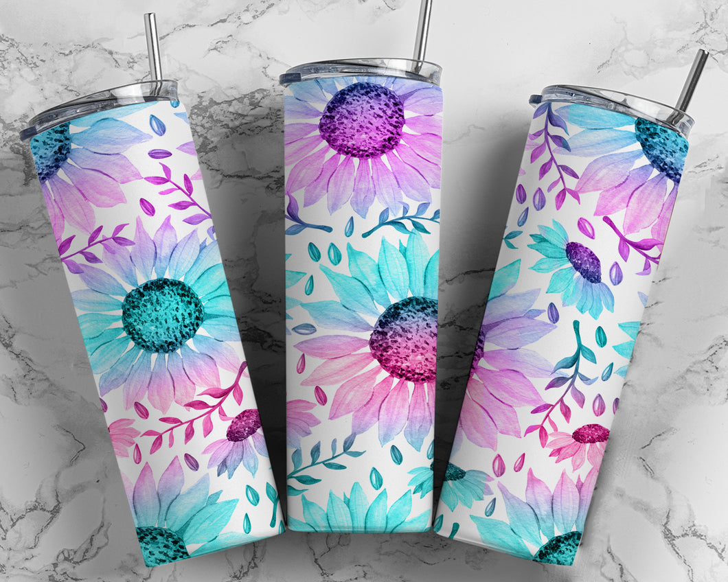 Purple and Blue Sunflower Print 20 oz Tumbler Sublimation Transfer