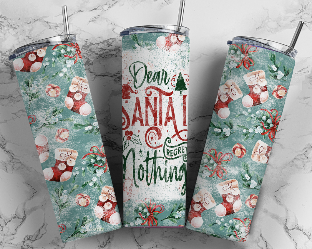 Dear Santa I regret nothing  20 oz Tumbler Sublimation Transfer