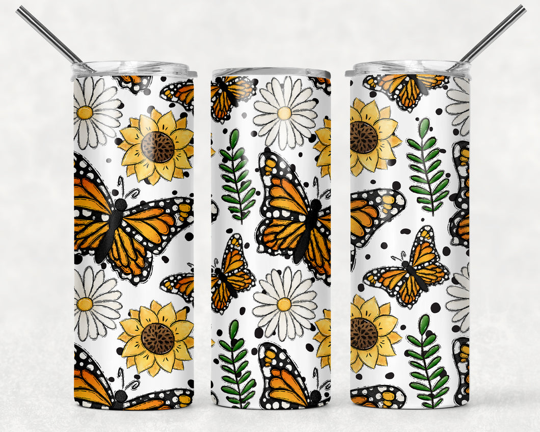 Butterflies and Sunflowers 20 oz Tumbler Sublimation Transfer