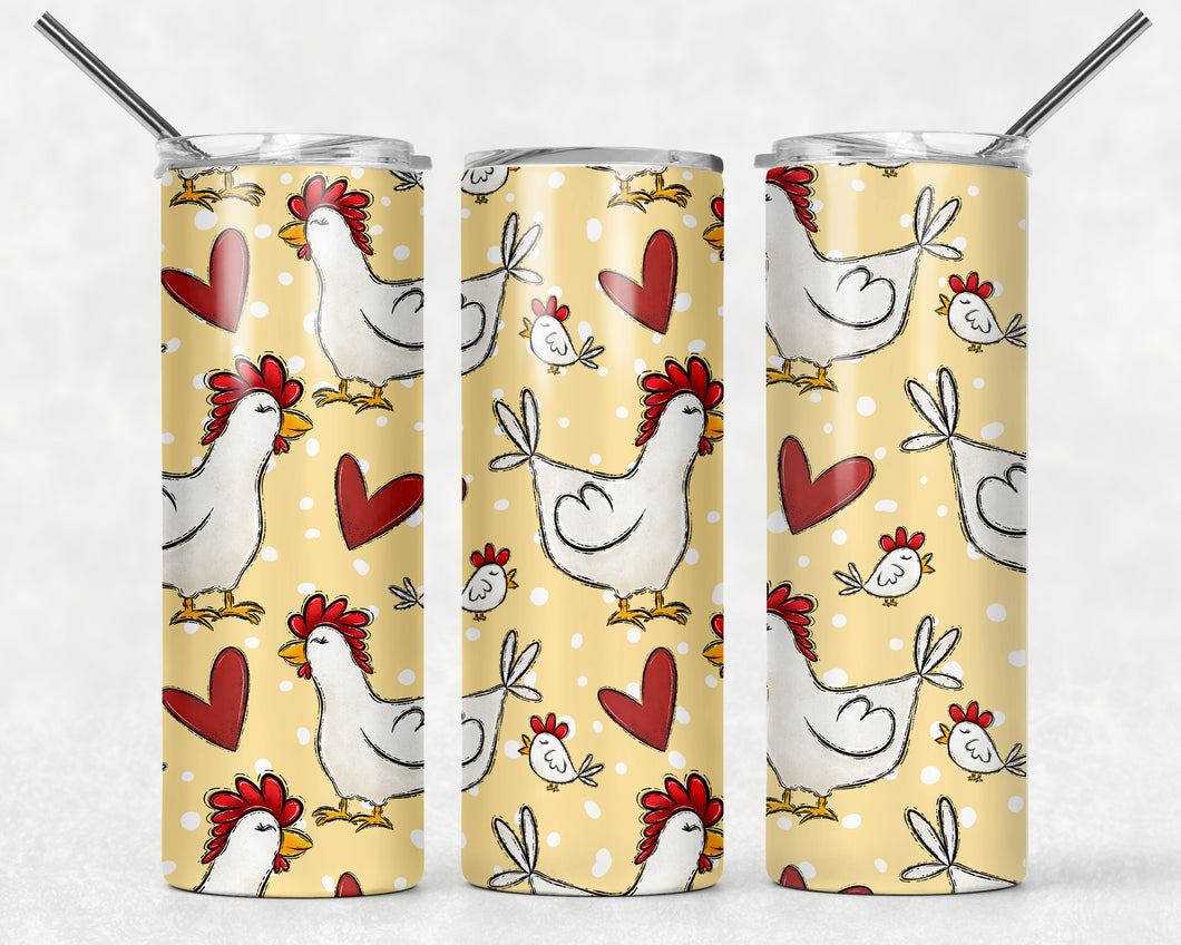 Chicken with yellow background 20 oz Tumbler Sublimation Transfer