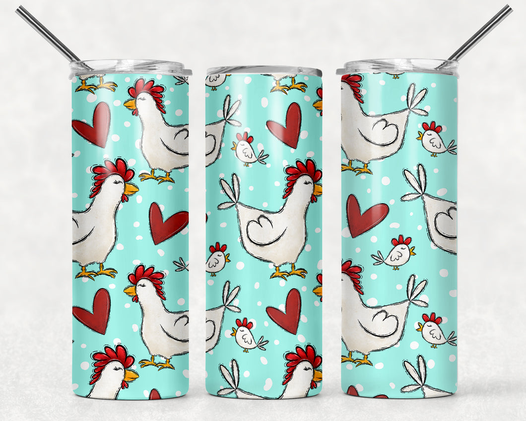 Chicken with blue background 20 oz Tumbler Sublimation Transfer