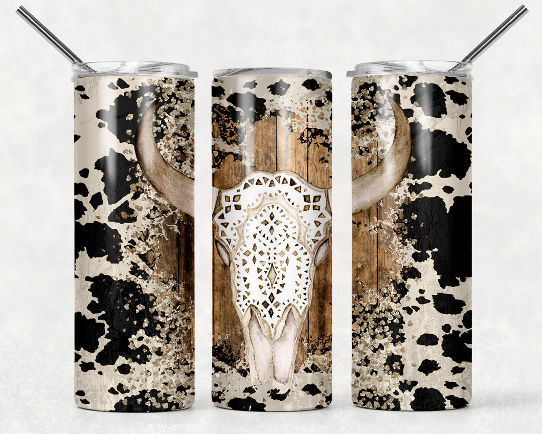Bull Skull Cowhide 20 oz Tumbler Sublimation Transfer