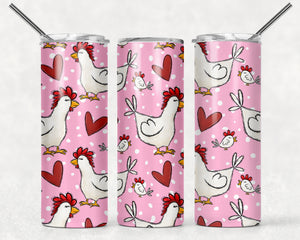 Chicken with pink background 20 oz Tumbler Sublimation Transfer