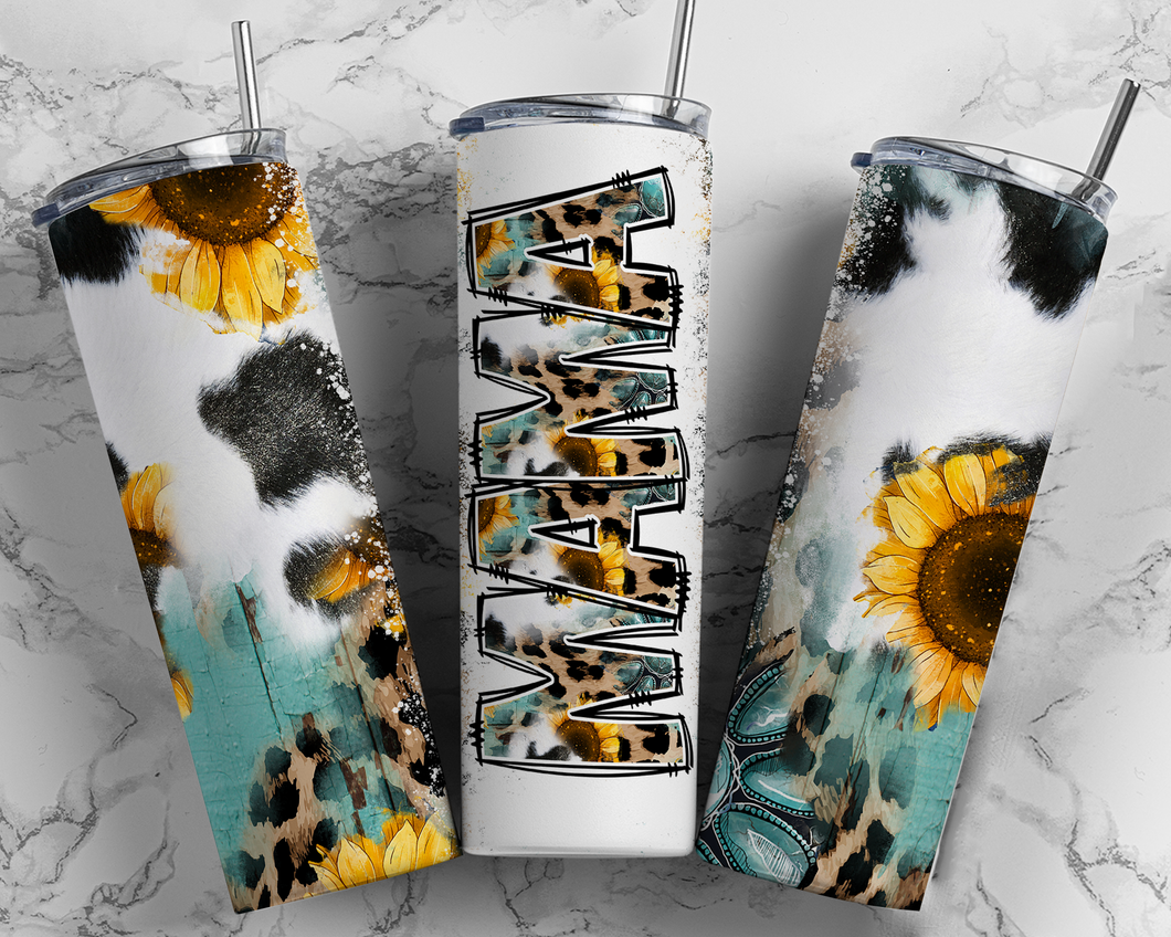 Mama Sunflower Cow Print Western 20 oz Tumbler Sublimation Transfer
