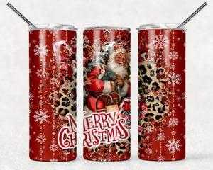 Merry Christmas Santa and Leopard Print 20 oz Tumbler Sublimation Transfer