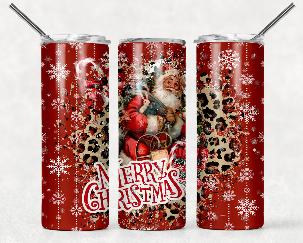 Merry Christmas Santa and Leopard Print 20 oz Tumbler Sublimation Transfer