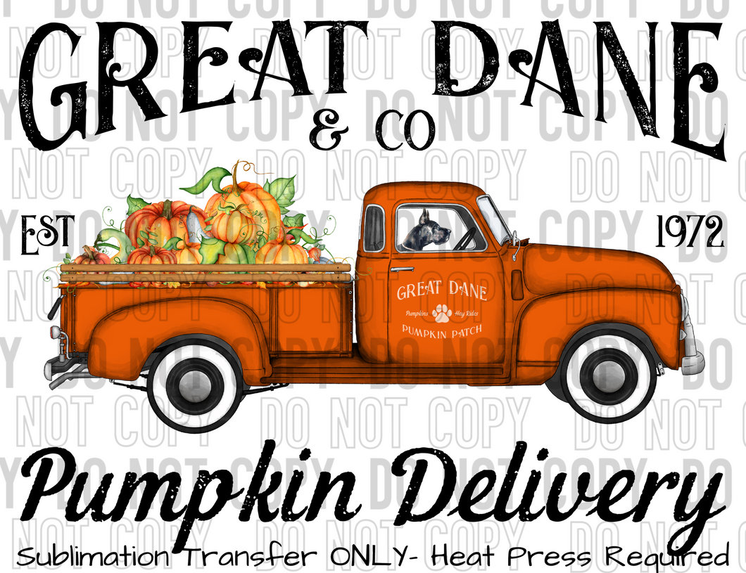 Great Dane Dog Pumpkin Delivery Sublimation Transfer