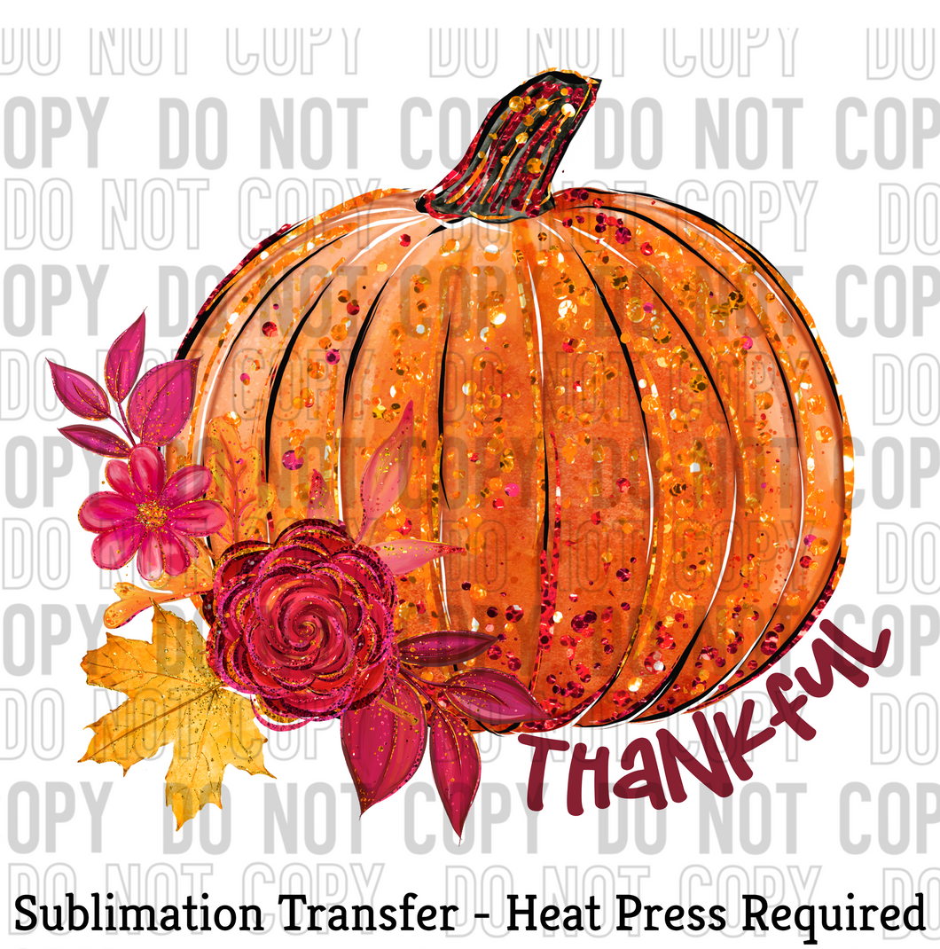 Thankful Floral Pumpkin Sublimation Transfer