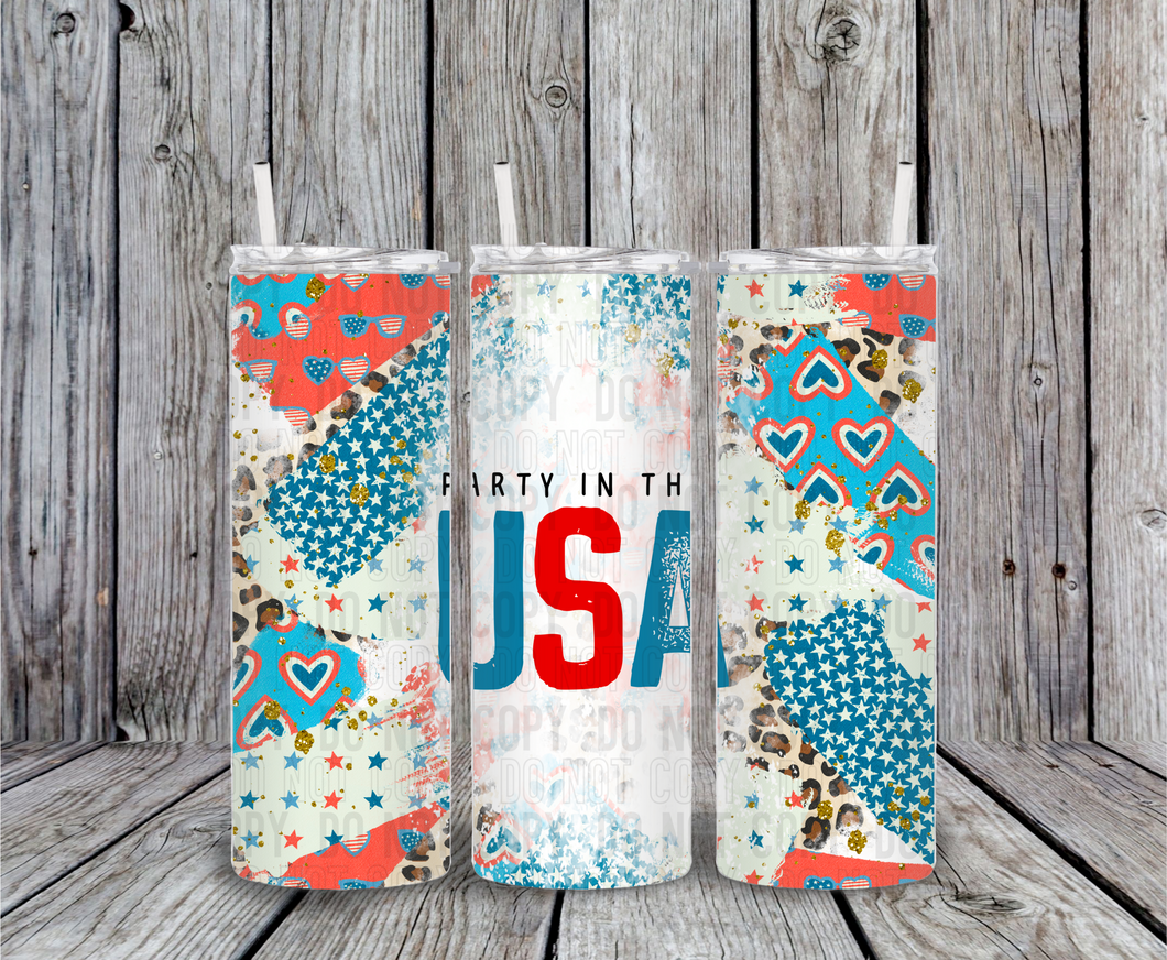 Party in the USA 20 oz Tumbler Sublimation Transfer