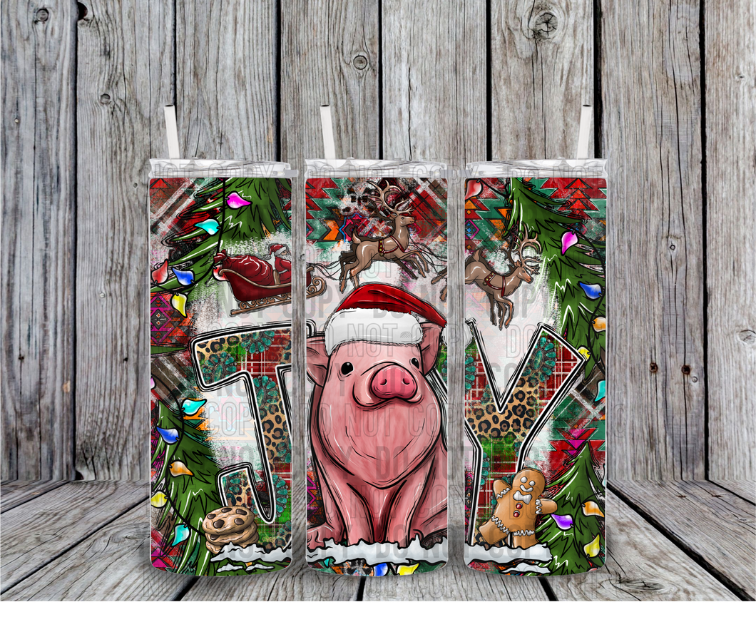Joy Christmas Pig 20 oz Tumbler Sublimation Transfer