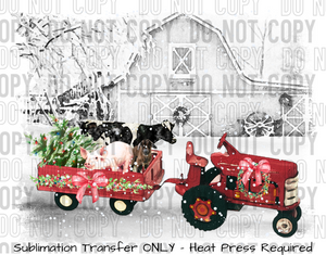 Christmas Tractor, Wagon, Farm Animals Sublimation Transfer