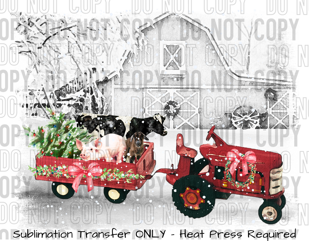 Christmas Tractor, Wagon, Farm Animals Sublimation Transfer