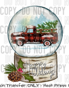 Happy Holidays Vintage Truck Snow Globe Sublimation Transfer