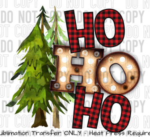 HO HO HO Trees, Plaid Sublimation Transfer