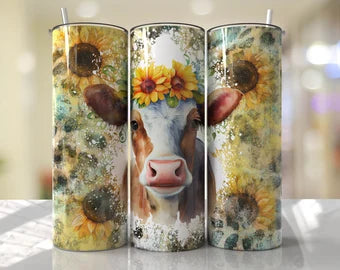 Cow and Sunflower 20 oz Tumbler Sublimation Transfer