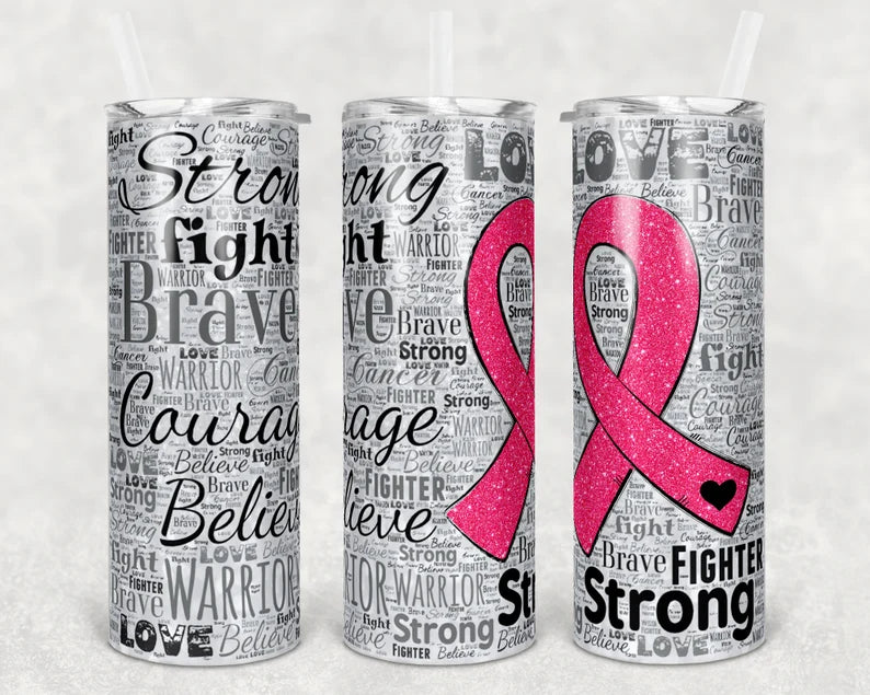 Cancer awareness ribbon pink 20 oz Tumbler Sublimation Transfer