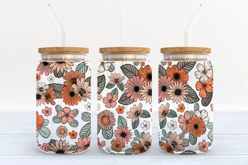 Floral 16 oz Libby Can Sublimation Transfer