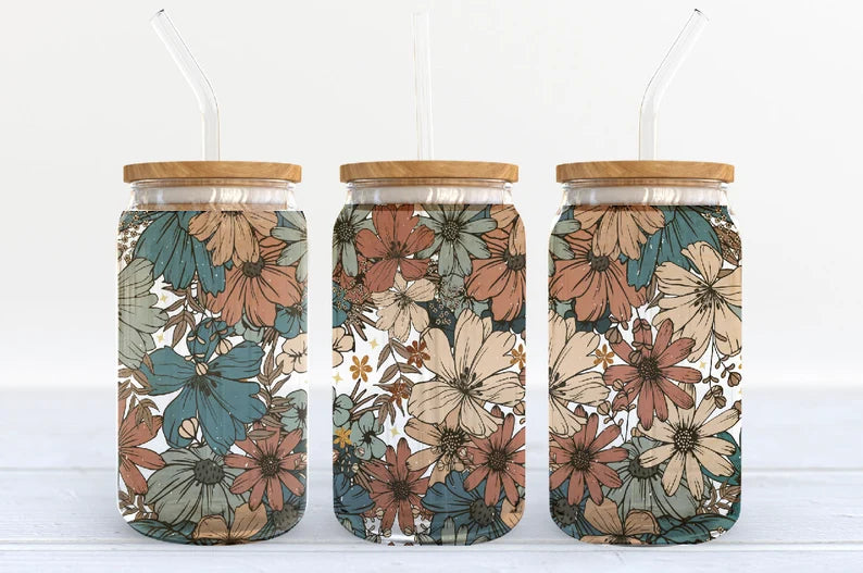 Floral Boho 16 oz Libby Can Sublimation Transfer